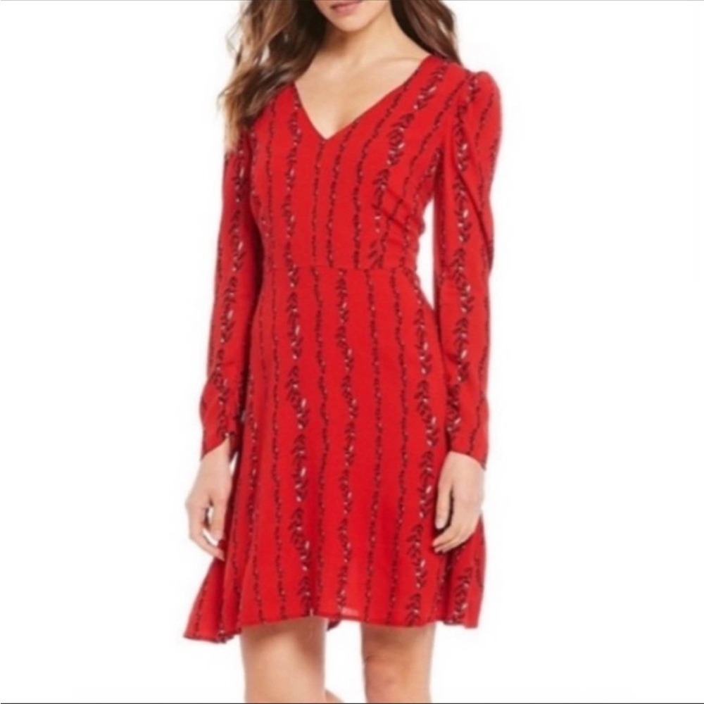 A Loves A Red Long Sleeve Poinsettia A-line Dress. Size 2. EUC.
